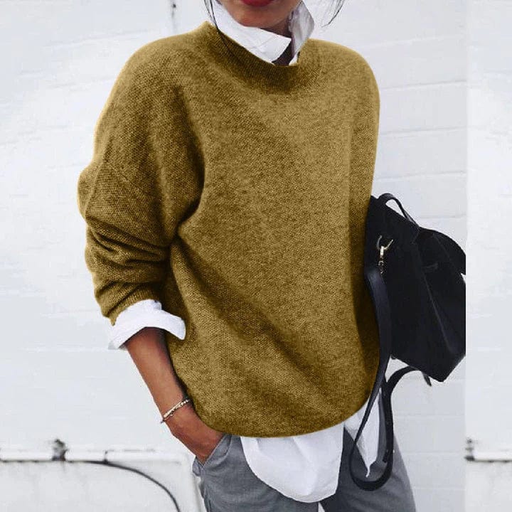 Women's Round Neck Long Sleeve Sweater – Khaki