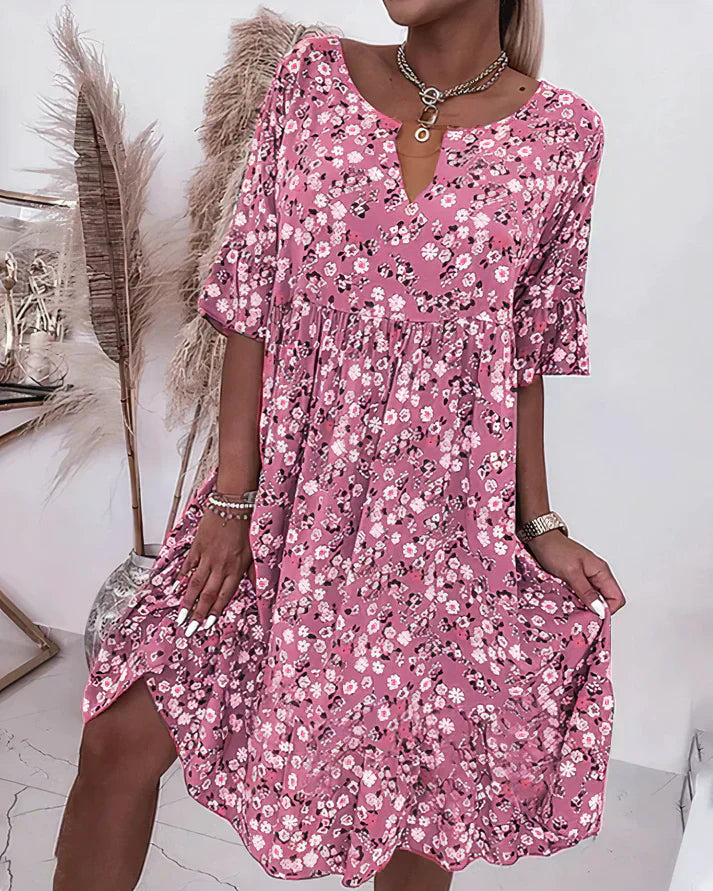 Women's V Neck Mini Dress – Pink