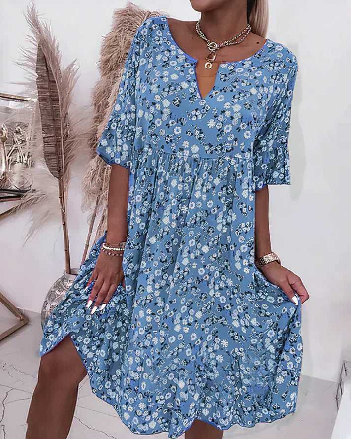 Women's V Neck Mini Dress – Blue