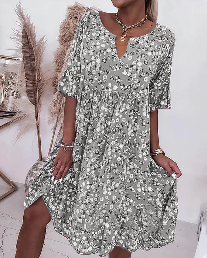 Women's V Neck Mini Dress – Grey