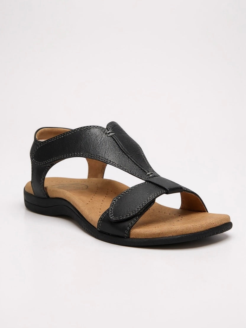 Women's T-Strap Flat Sandals – Black