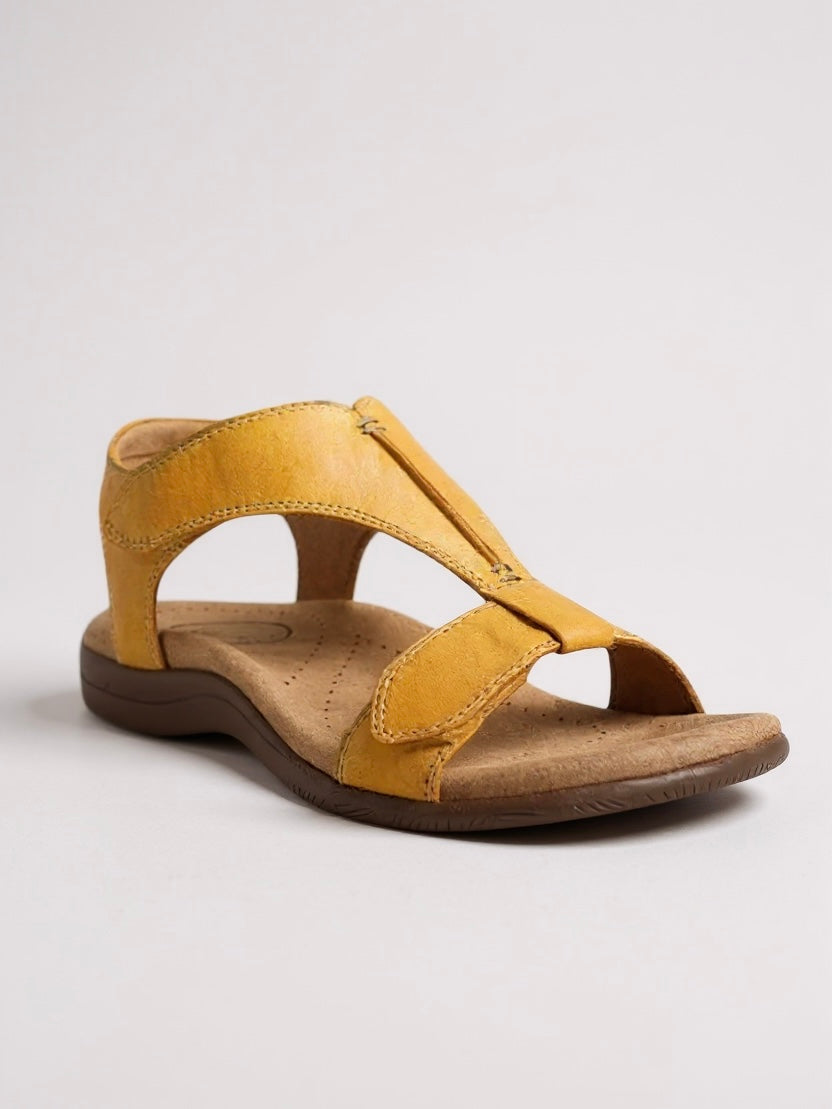 Women's T-Strap Flat Sandals – Yellow