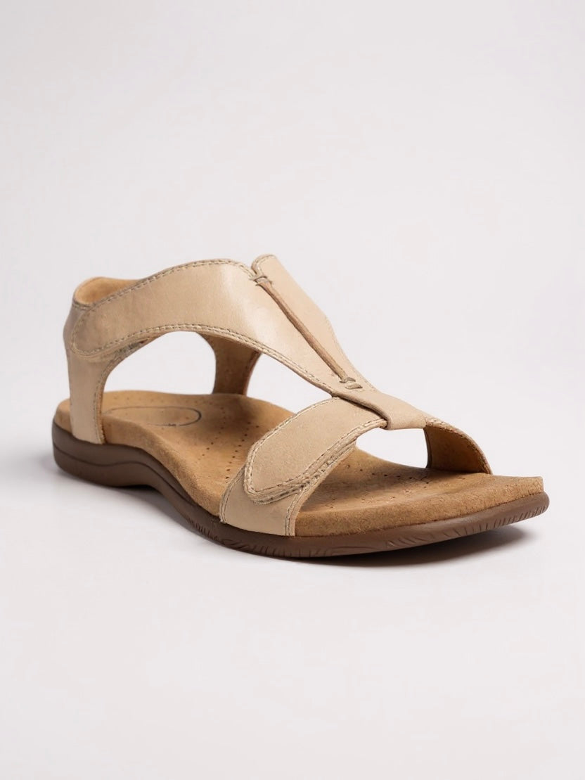 Women's T-Strap Flat Sandals – Beige