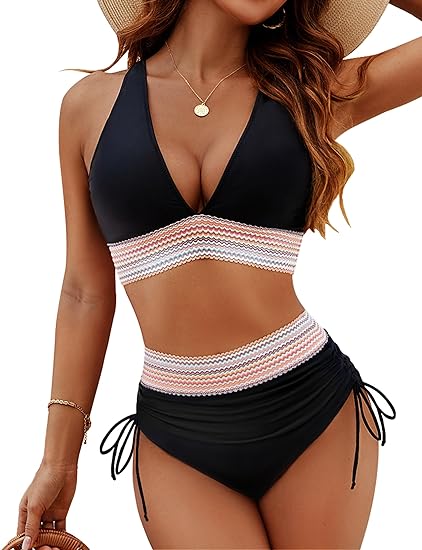 Women's V Neck Bikini – Black