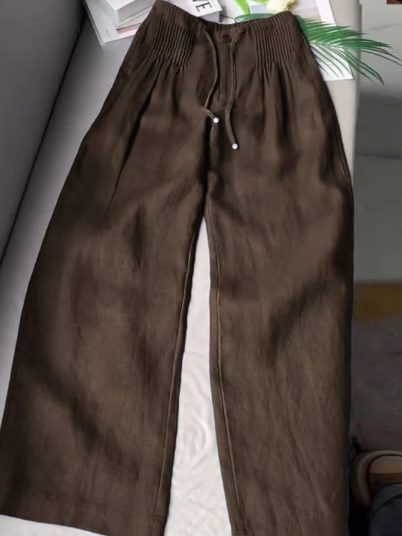 Women's Wide Leg Drawstring Pants – Coffee Brown