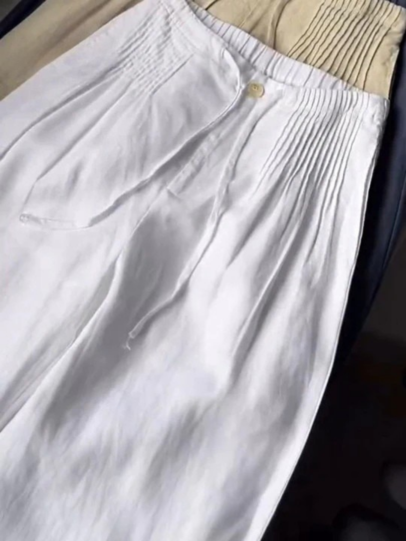 Women's Wide Leg Drawstring Pants – White