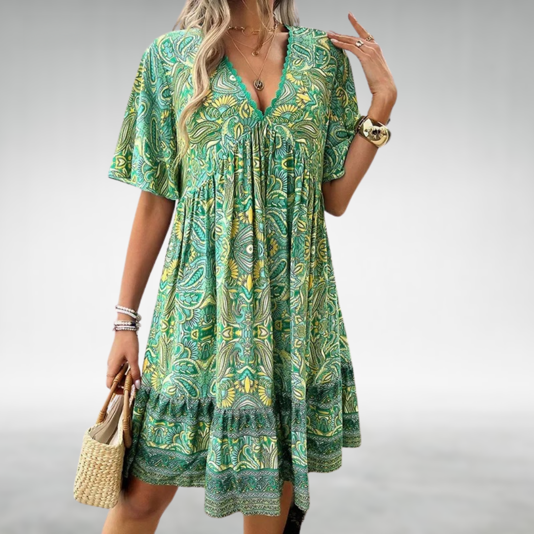 Women's V Neck Mini Dress – Green
