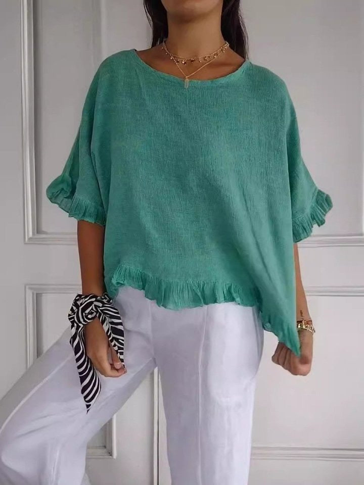 Women's Round Neck Long Sleeve Blouse – Green