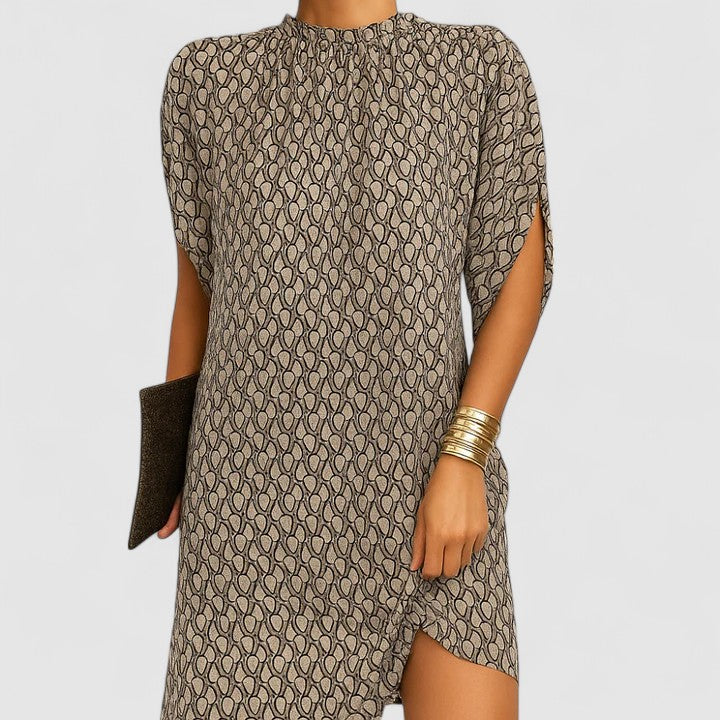 Women's Midi Dress – Beige Pattern
