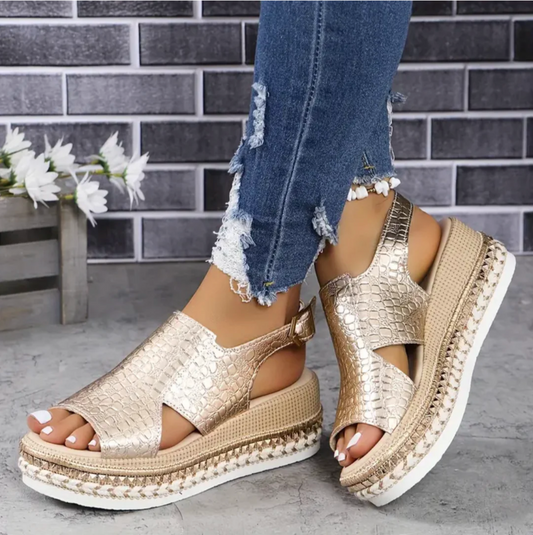 Women's Platform Wedge Sandals – Gold