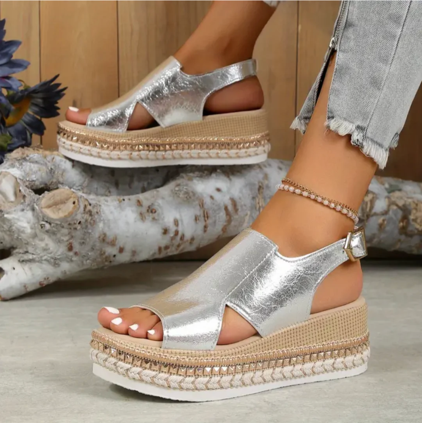 Women's Platform Wedge Sandals – Silver
