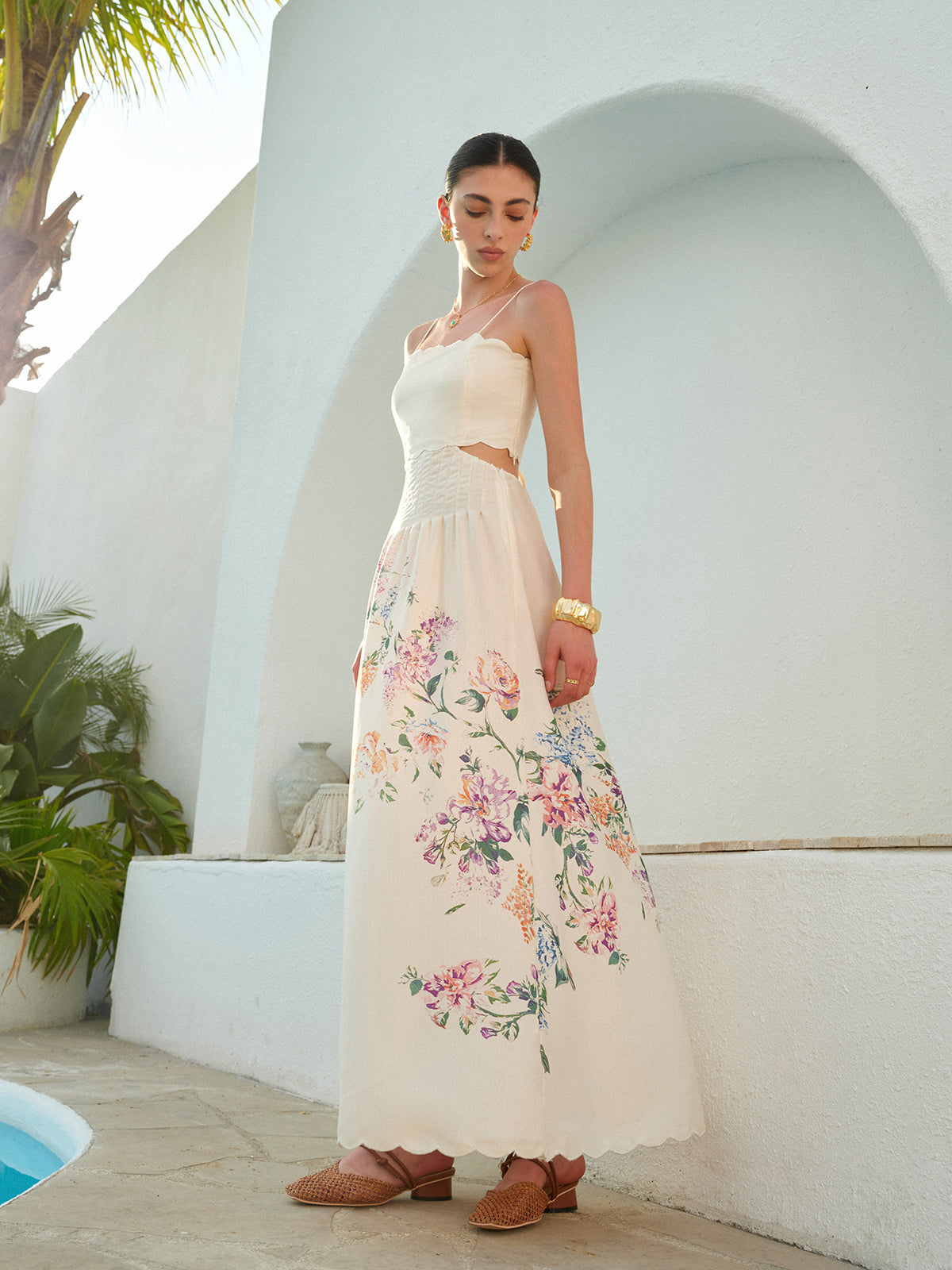 Women's Square Neck Maxi Dress – Apricot