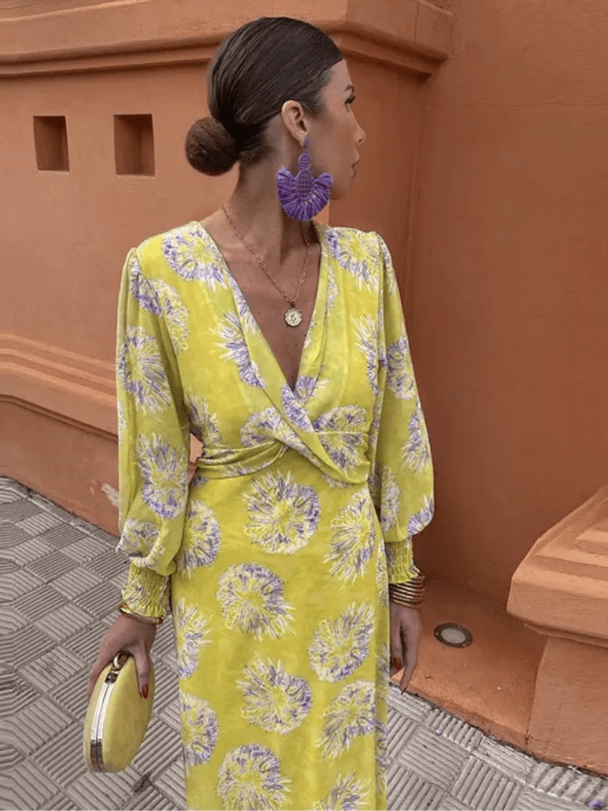 Women's Wrap Midi Dress – Yellow