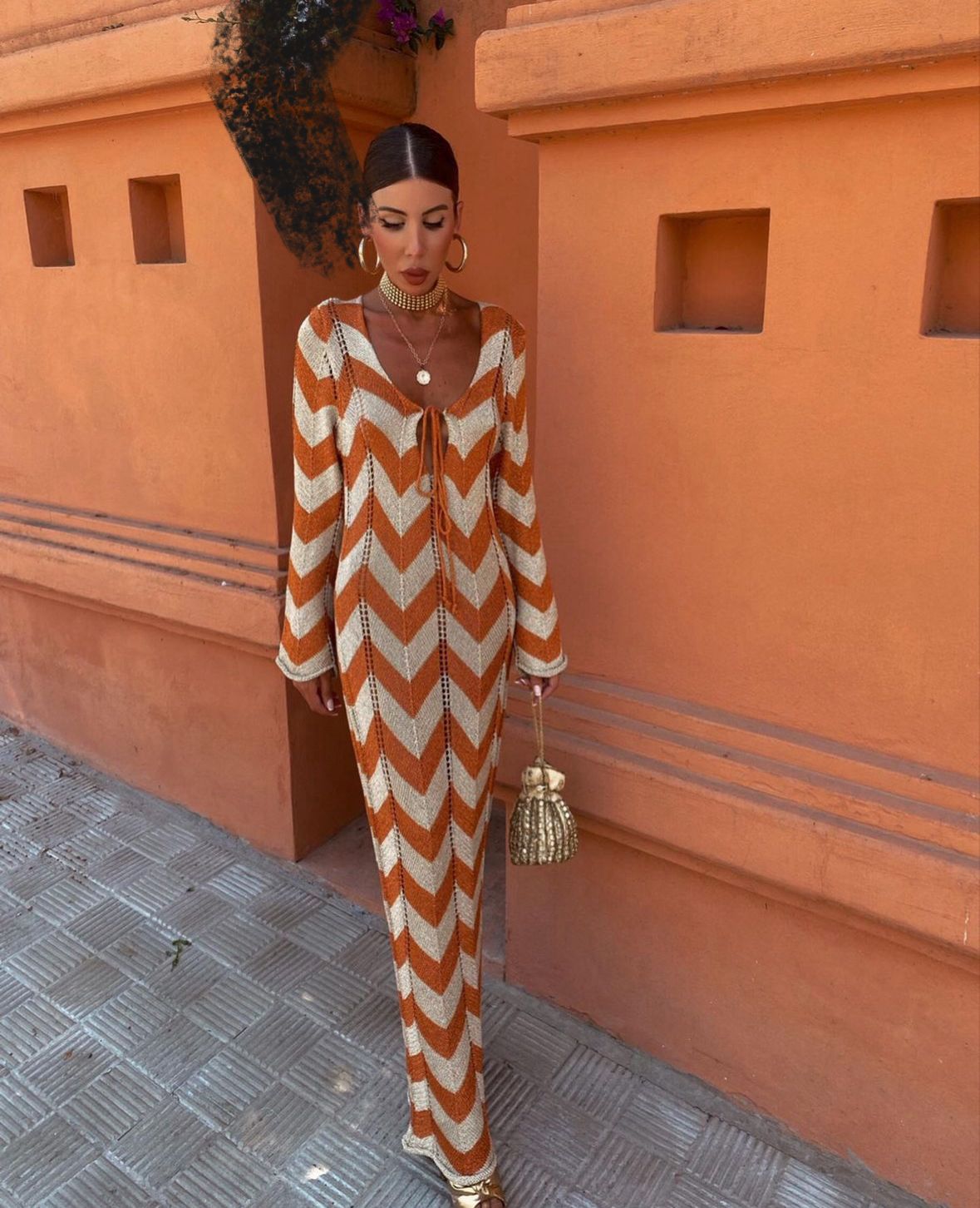 Women's V Neck Maxi Dress – Orange
