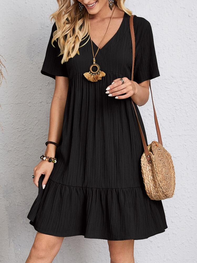 Women's V Neck Mini Dress – Black