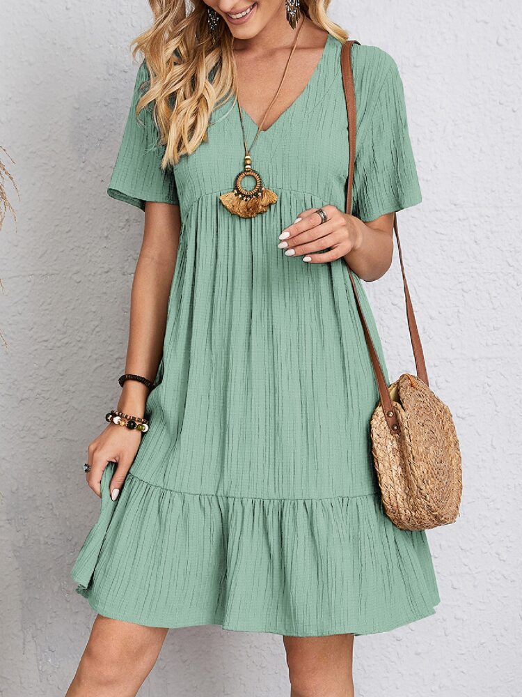 Women's V Neck Mini Dress – Light Green