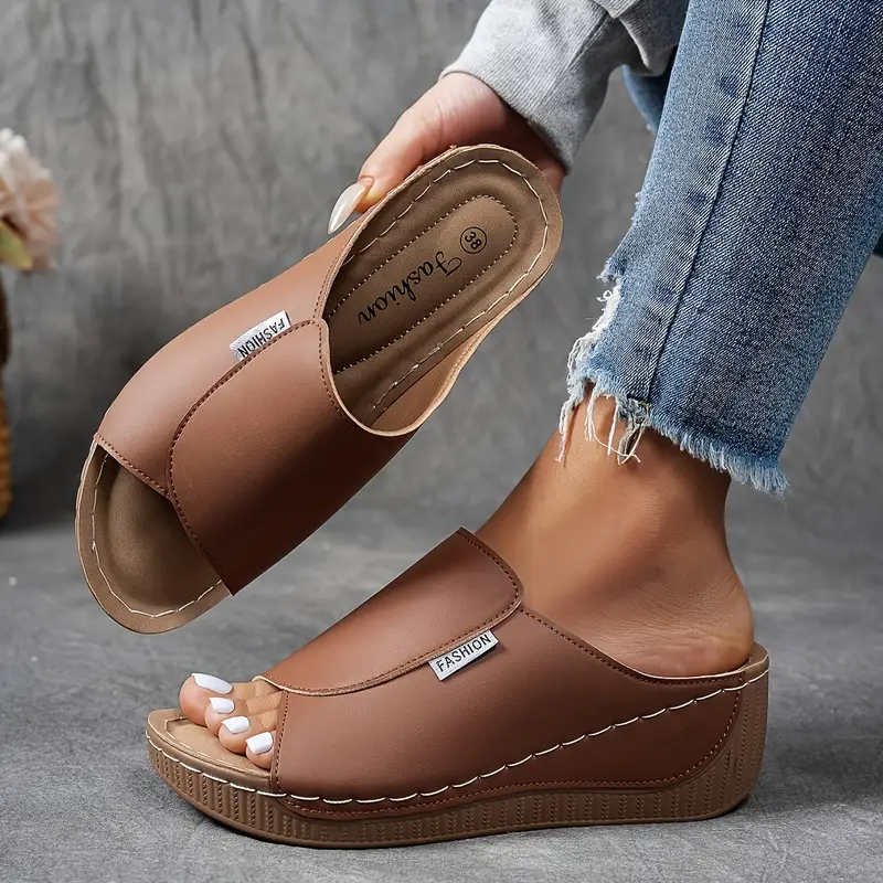 Women's Platform Slide Sandals – Brown