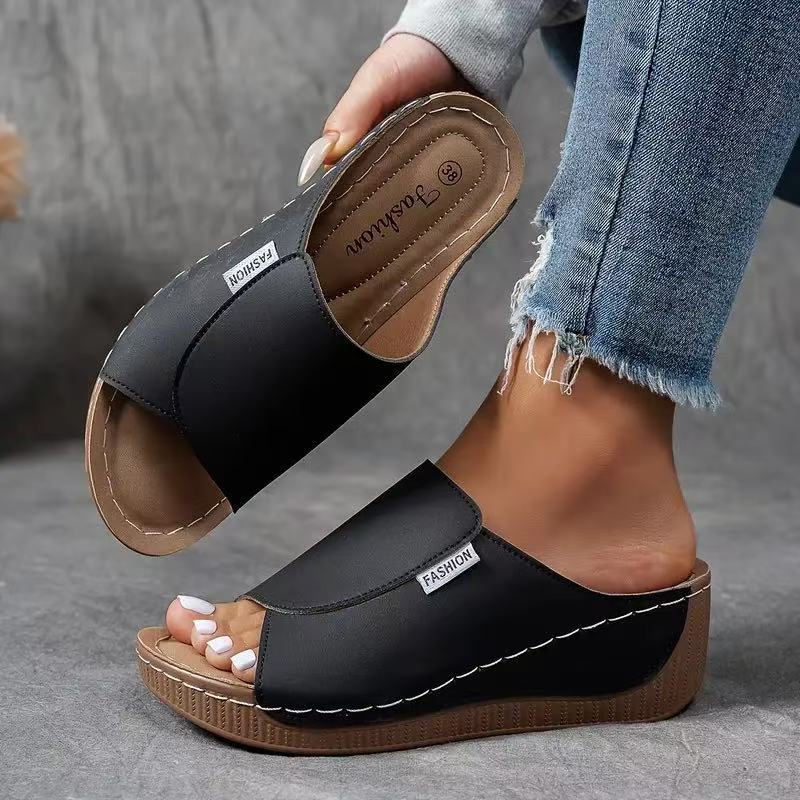 Women's Platform Slide Sandals – Black