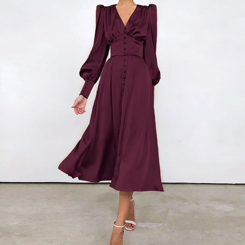 Women's V Neck Midi Dress – Burgundy
