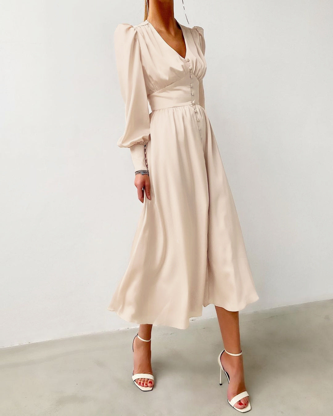 Women's V Neck Midi Dress