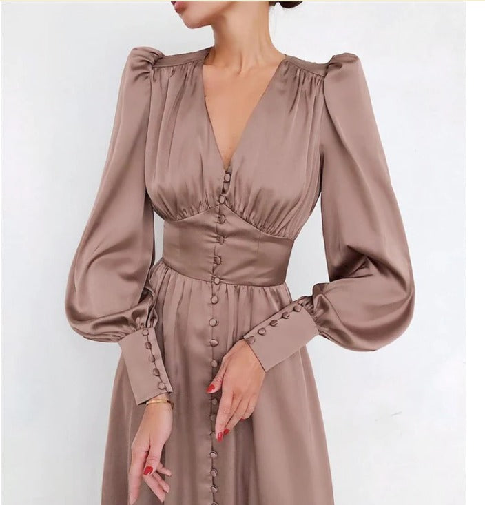 Women's V Neck Midi Dress – Khaki