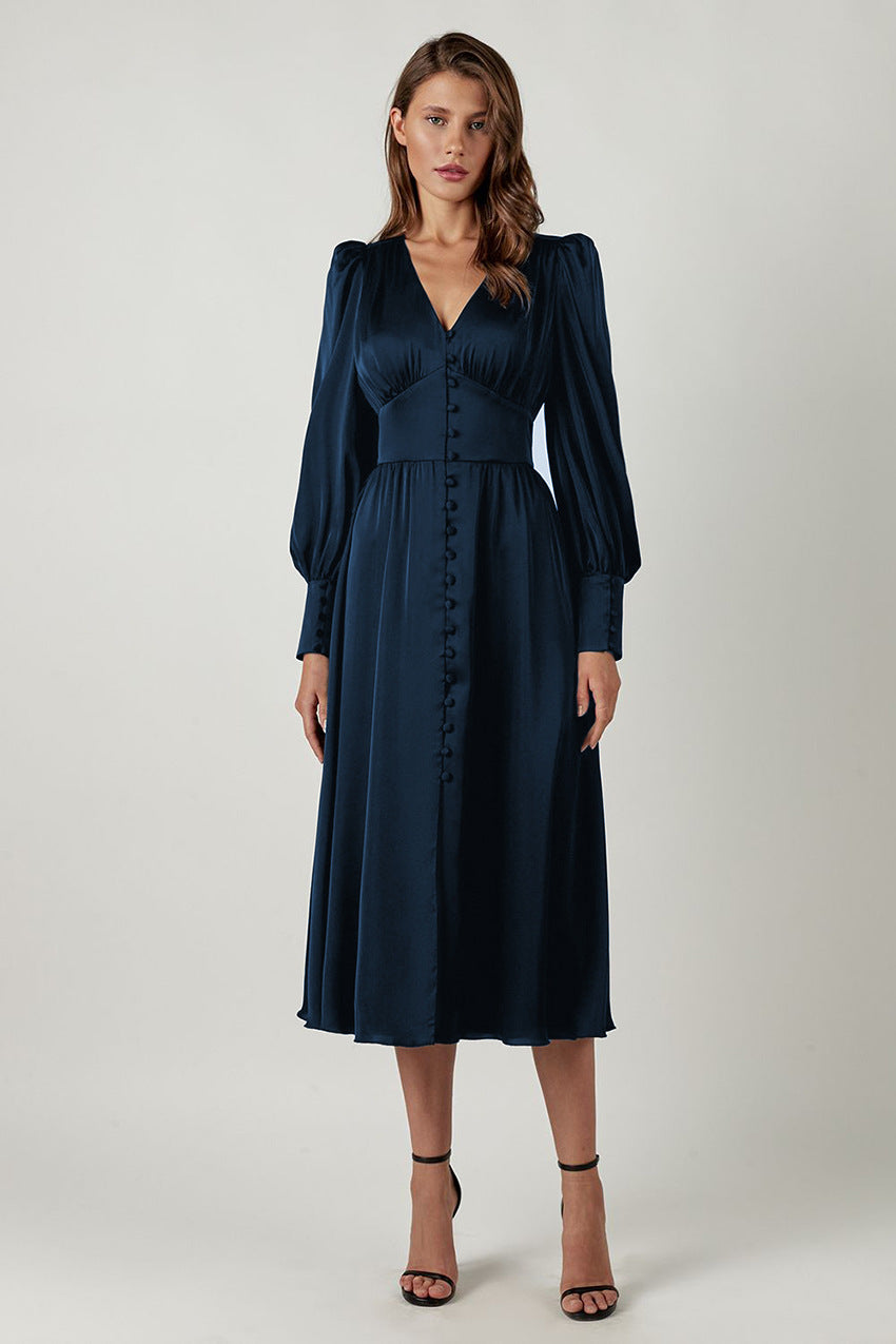 Women's V Neck Midi Dress – Blue