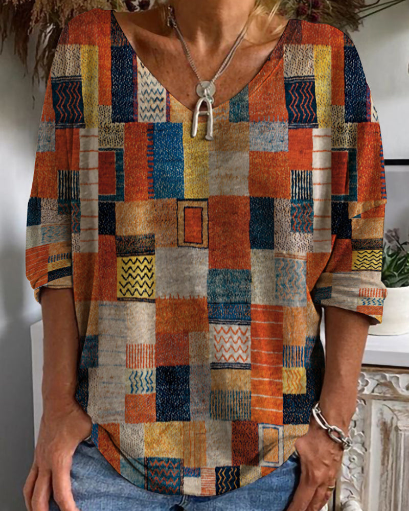 Women's V Neck Long Sleeve Blouse – Orange