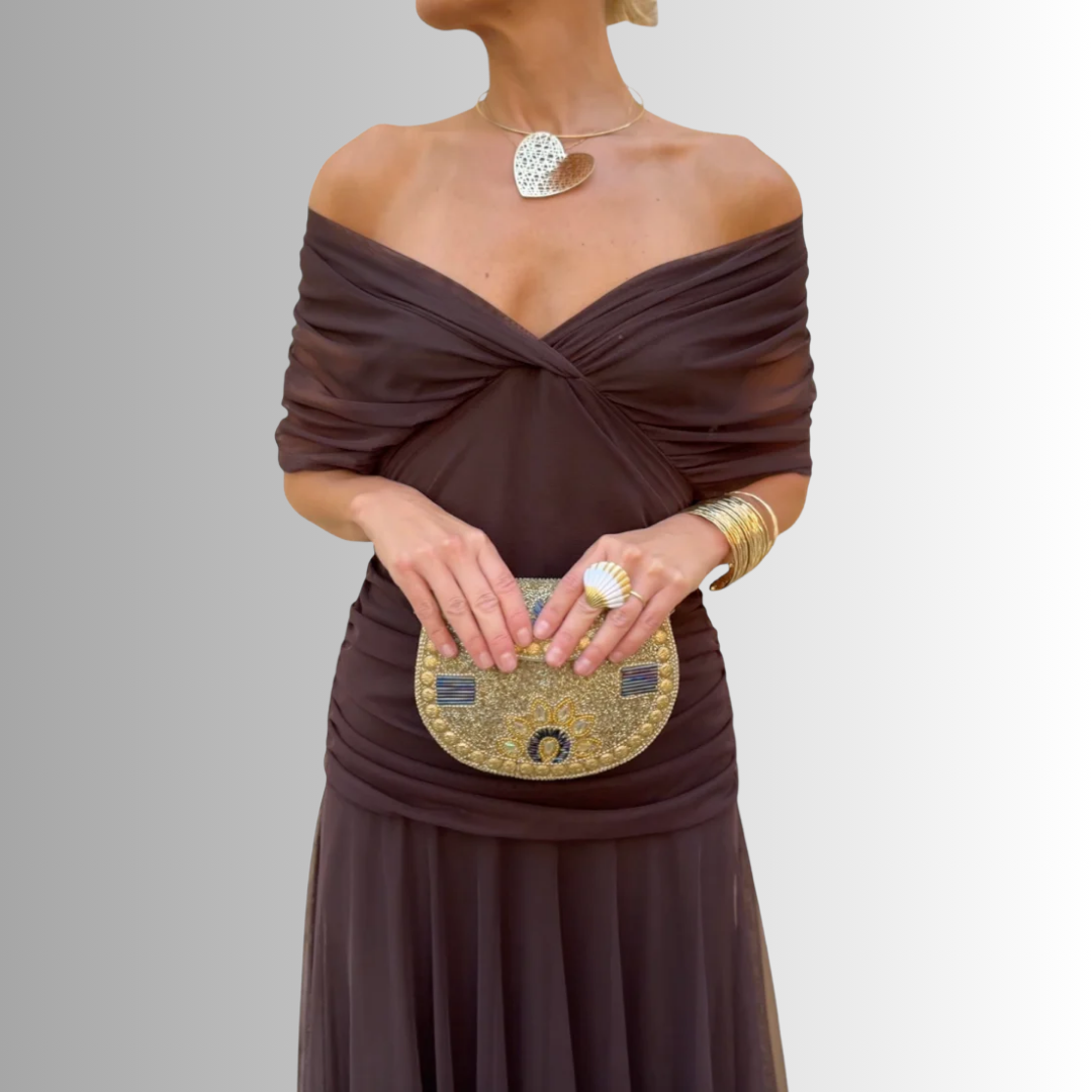 Women's Off Shoulder Maxi Dress – Brown
