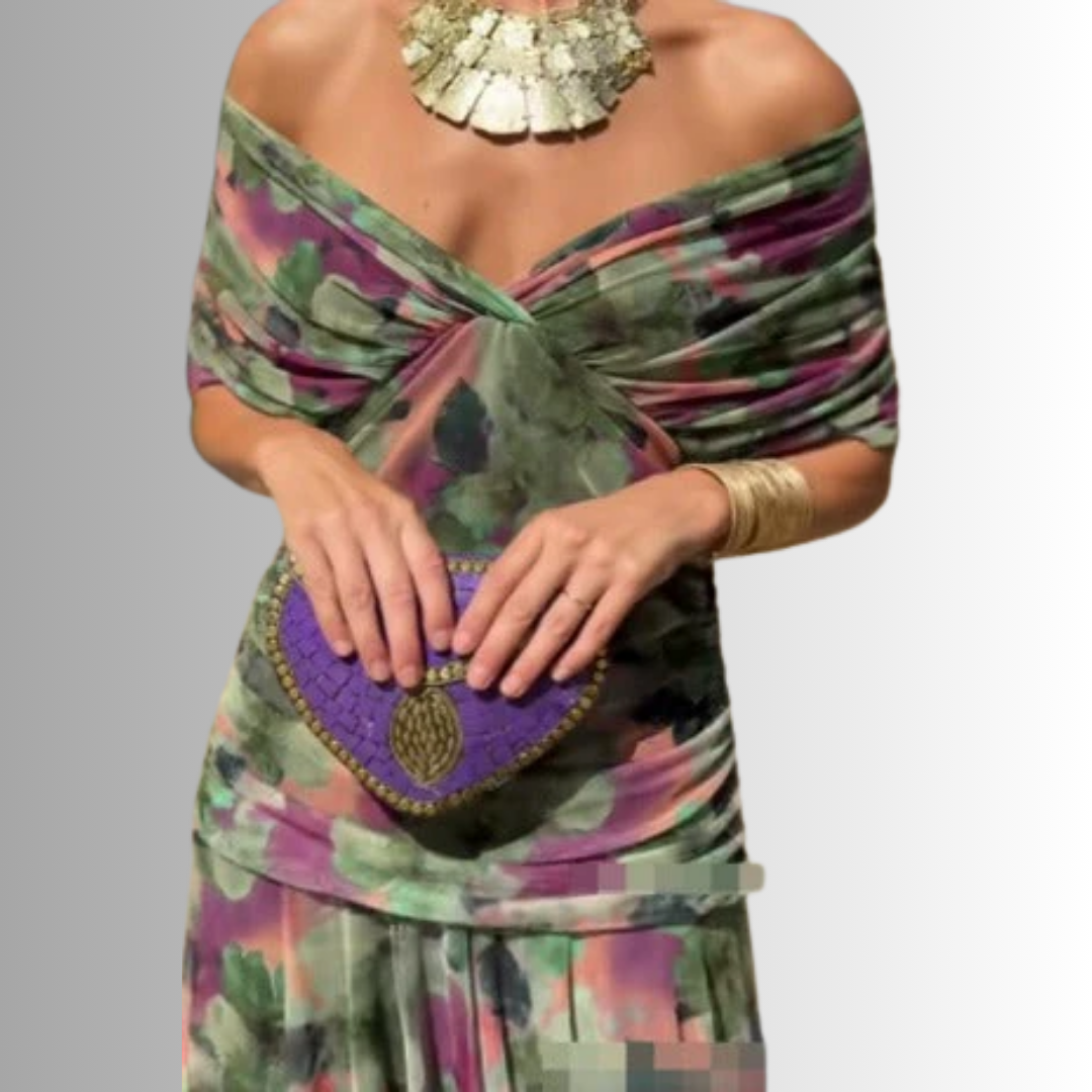 Women's Off Shoulder Maxi Dress – Green/purple