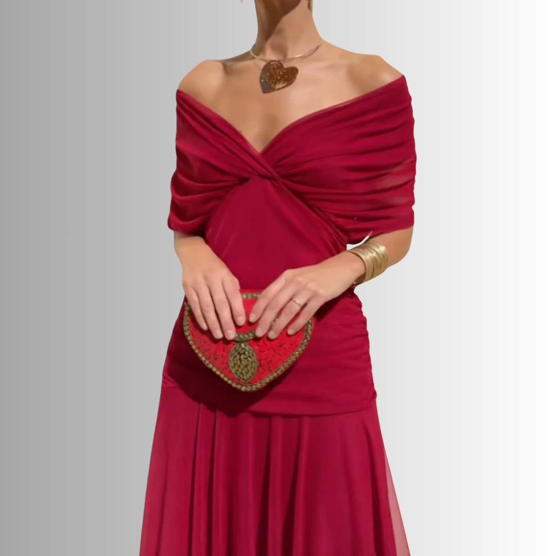 Women's Off Shoulder Maxi Dress – Red