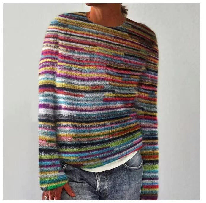 Women's Round Neck Long Sleeve Sweater – Multicolour