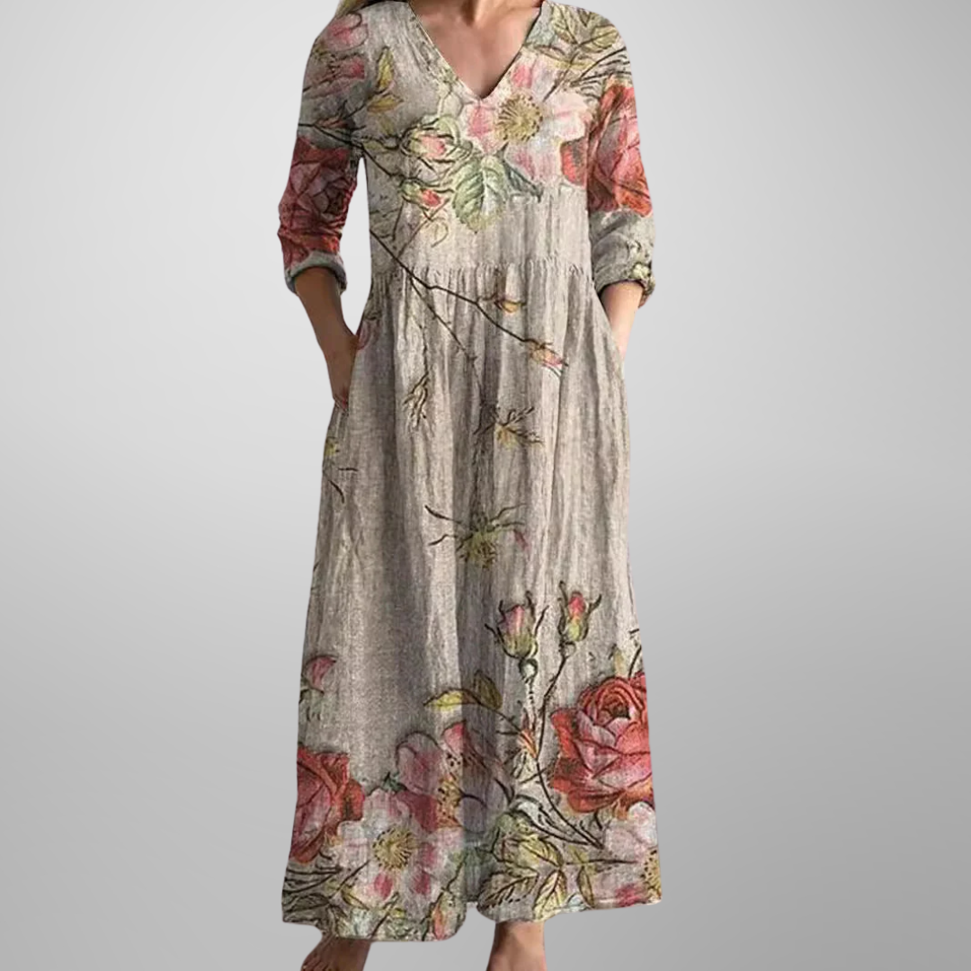 Women's V Neck Maxi Dress – Beige