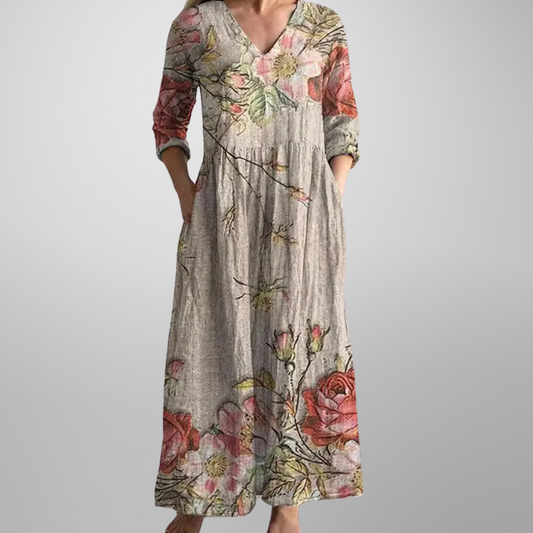 Women's V Neck Maxi Dress – Beige
