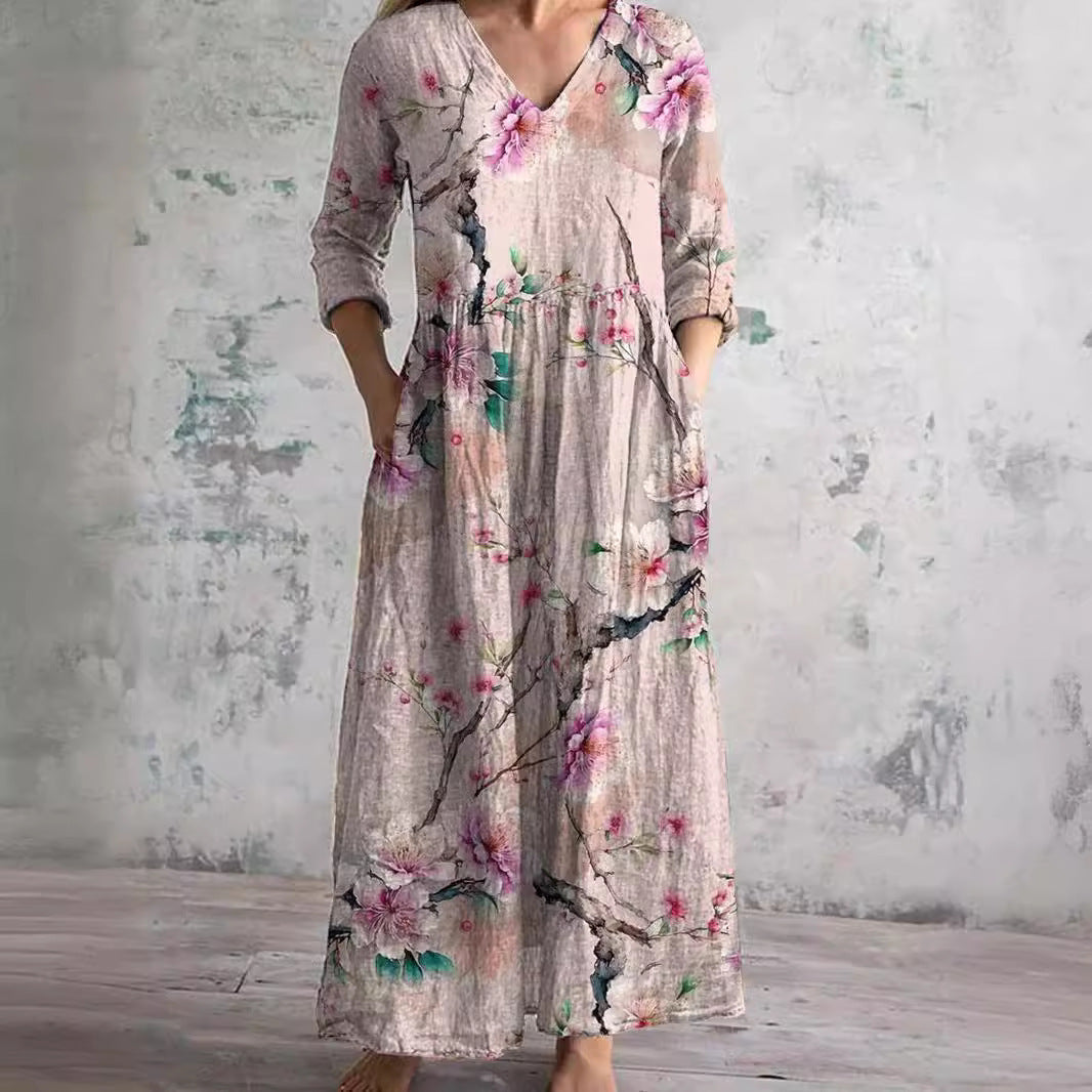 Women's V Neck Maxi Dress – Pink