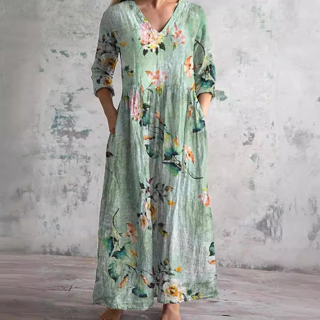 Women's V Neck Maxi Dress – Green