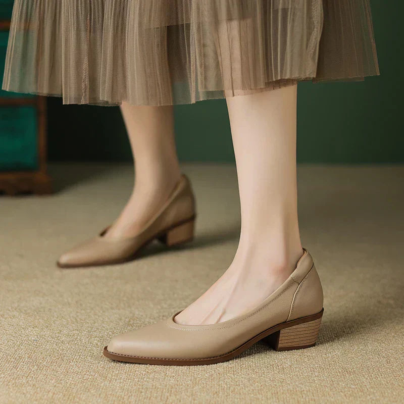 Women's Block Heel Pointed Toe Heels – Apricot