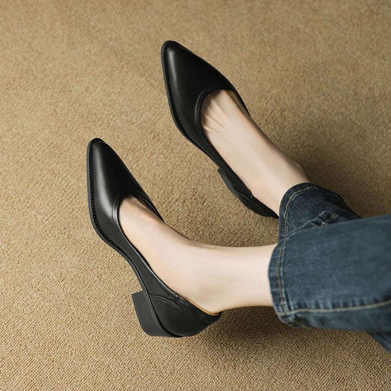 Women's Block Heel Pointed Toe Heels – Black