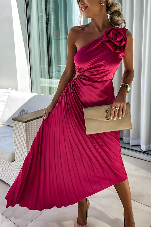 Women's One Shoulder Midi Dress – Red