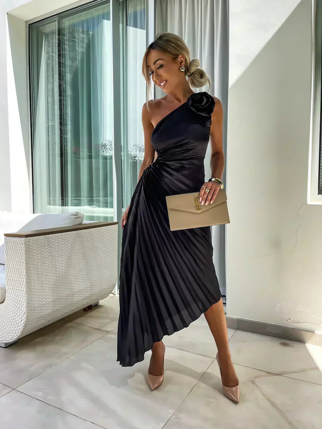 Women's One Shoulder Midi Dress