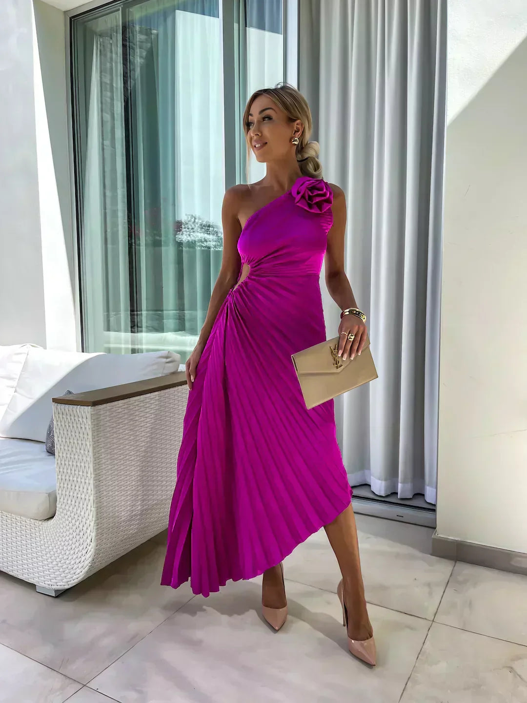 Women's One Shoulder Midi Dress