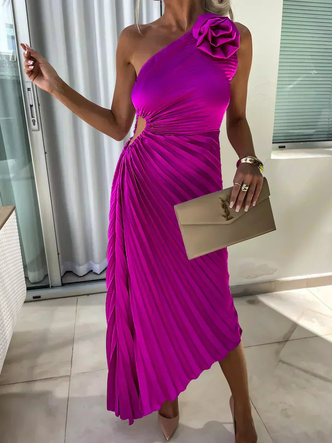 Women's One Shoulder Midi Dress