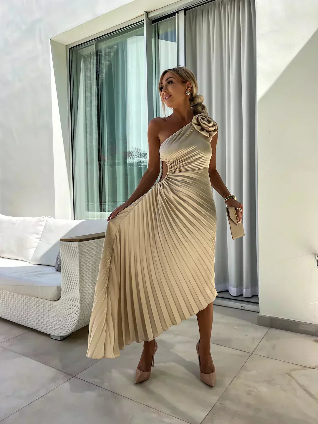 Women's One Shoulder Midi Dress