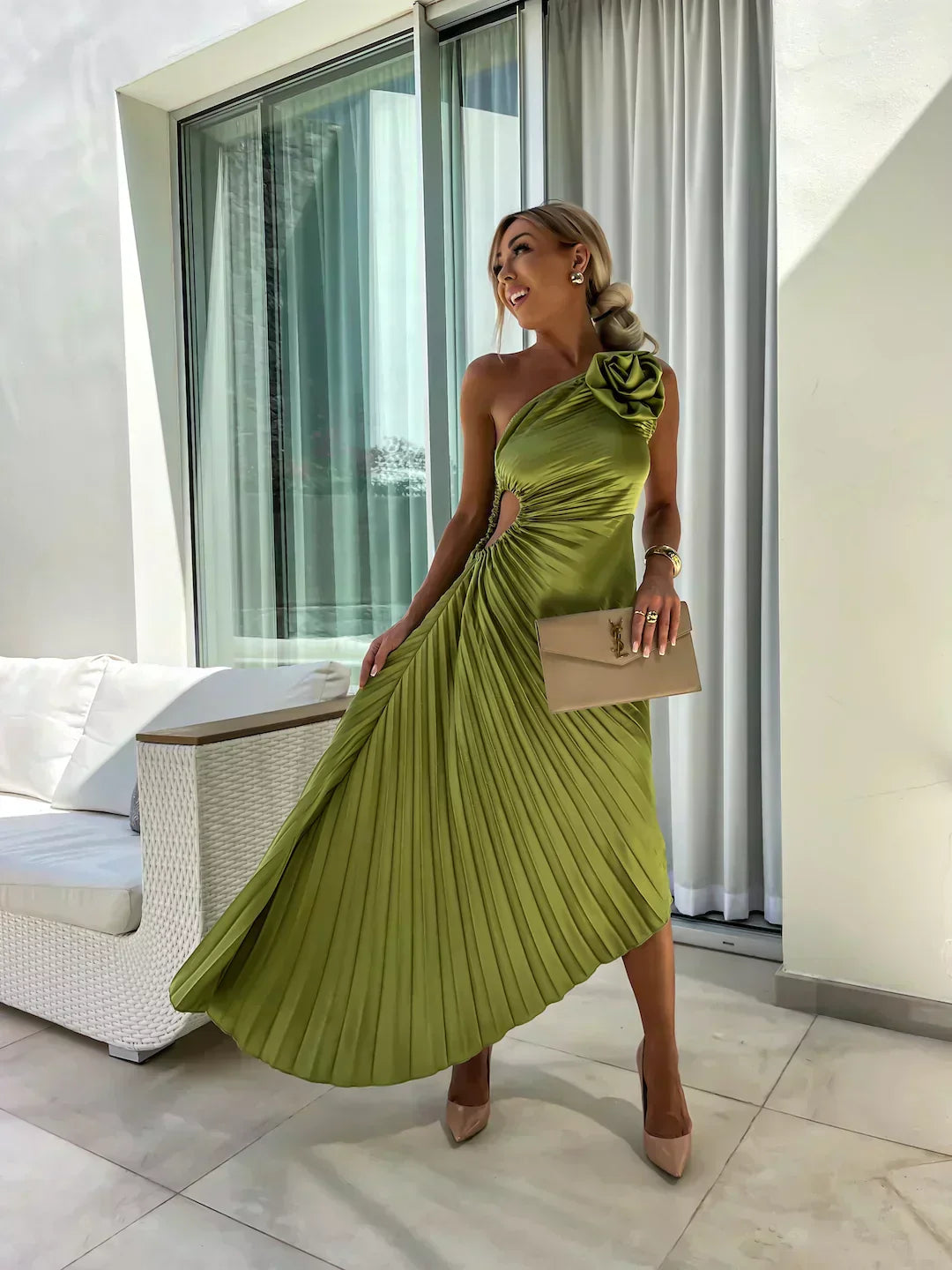 Women's One Shoulder Midi Dress