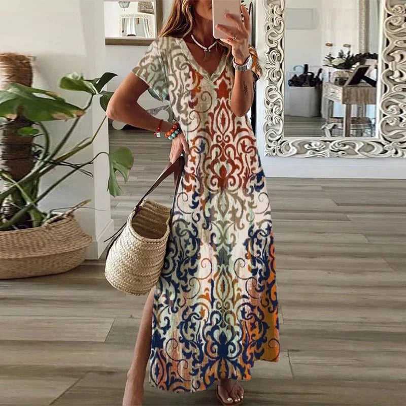Women's V Neck Maxi Dress – Brown
