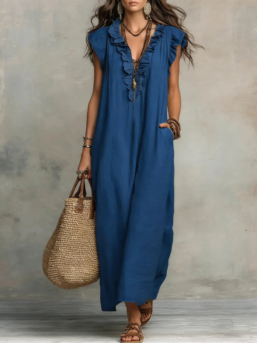 Women's V Neck Maxi Dress – Blue