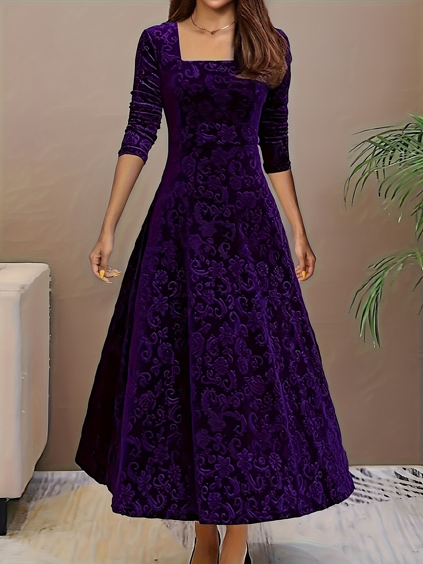 Women's Square Neck Midi Dress – Purple
