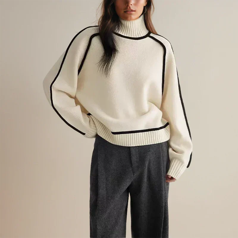 Women's Turtleneck Long Sleeve Sweater – White