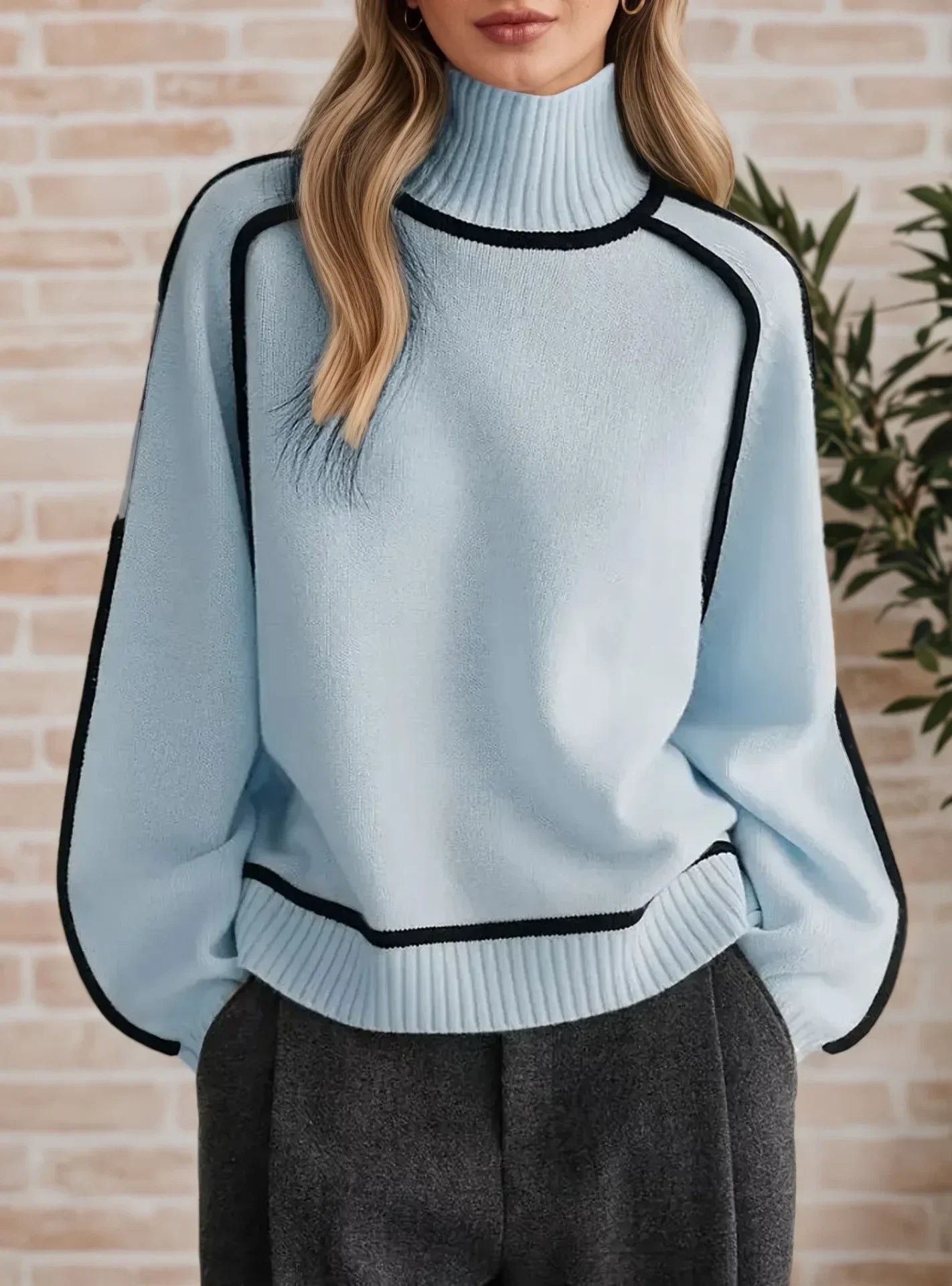 Women's Turtleneck Long Sleeve Sweater – Blue