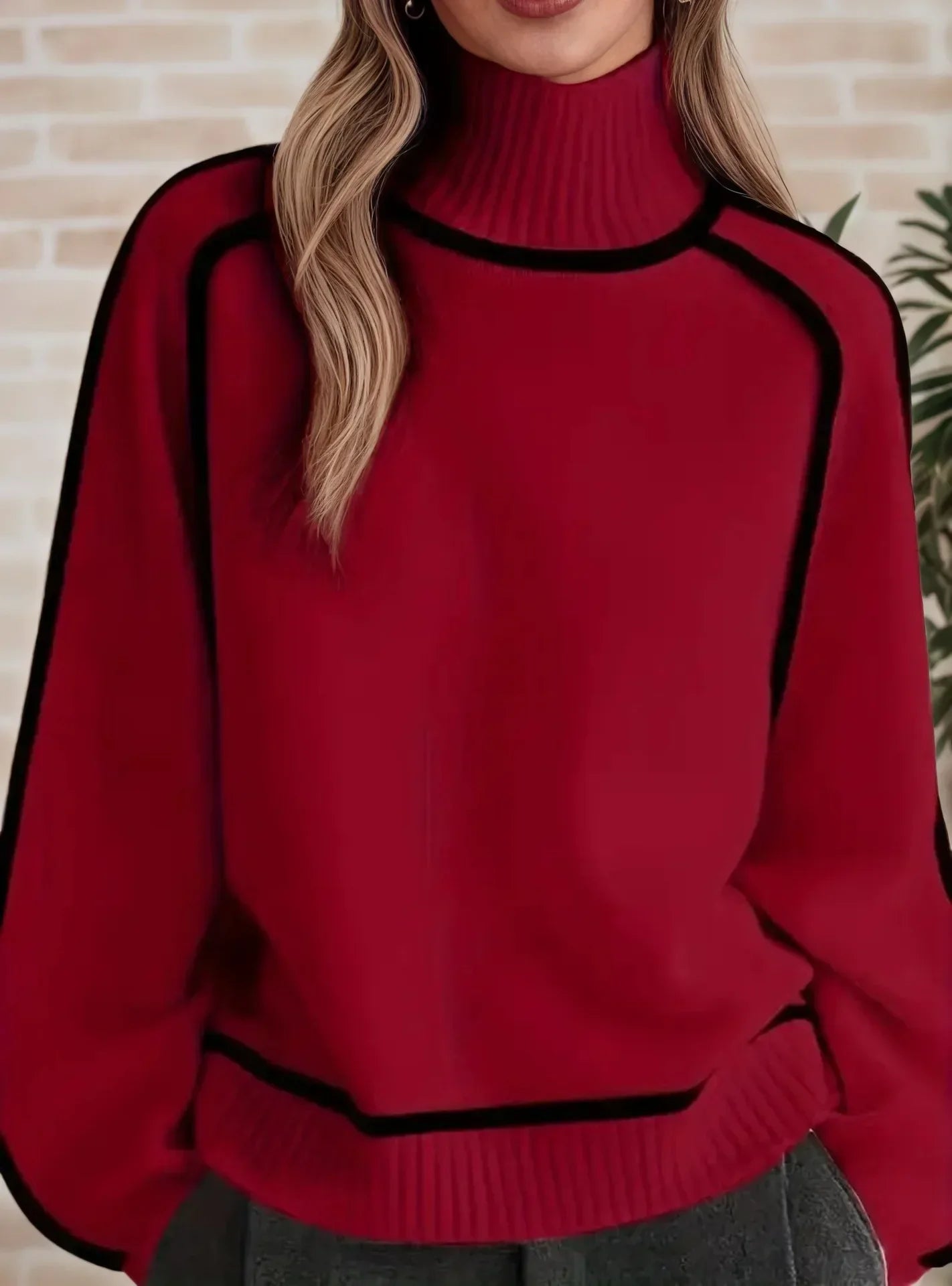 Women's Turtleneck Long Sleeve Sweater – Red