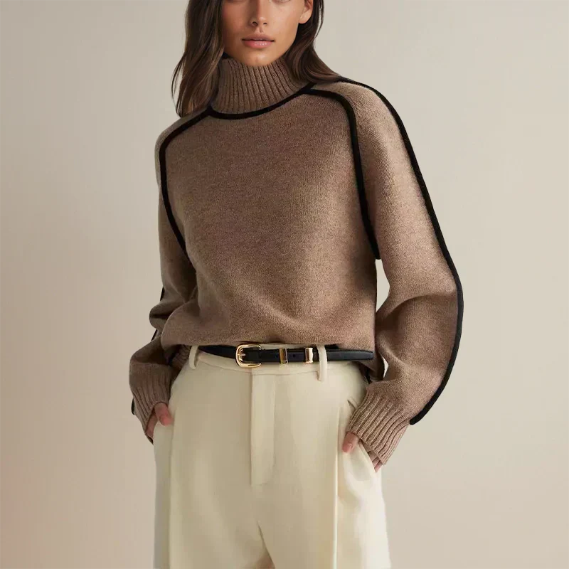 Women's Turtleneck Long Sleeve Sweater – Brown